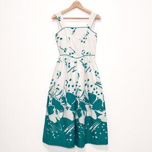 Vintage 80s Lanz Originals White and Teal Cotton Sundress Size 3/4 XS